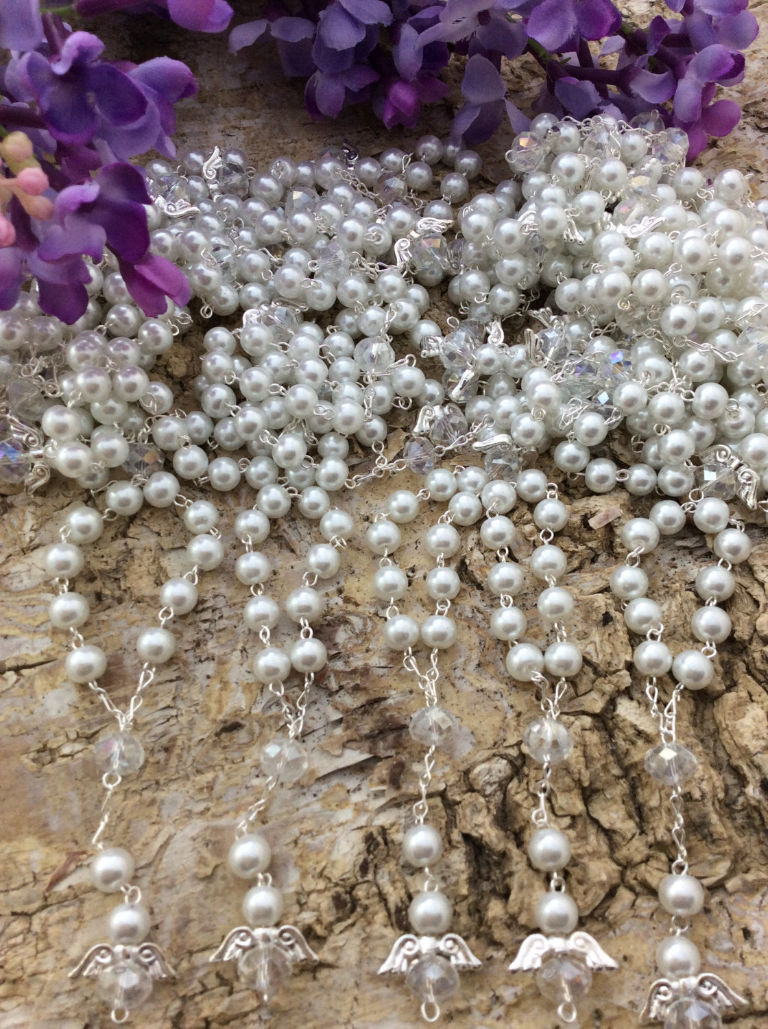40 pcs Glass Pearl Mini Rosaries, First communion favors Recuerditos Bautizo 40pz/ Mini Pearl Rosary Baptism Favors 40 pcs