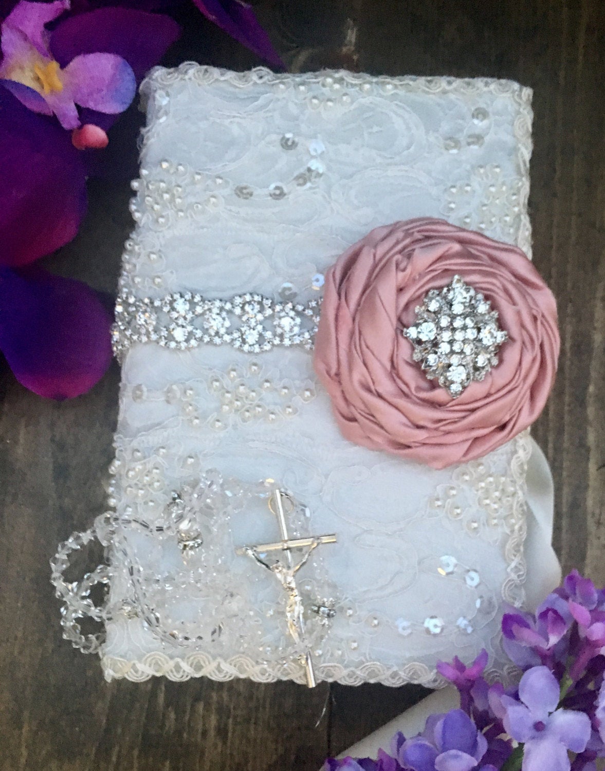 white wedding catholic bible, wedding book, wedding gifts, Lace Wedding bible and Rosary