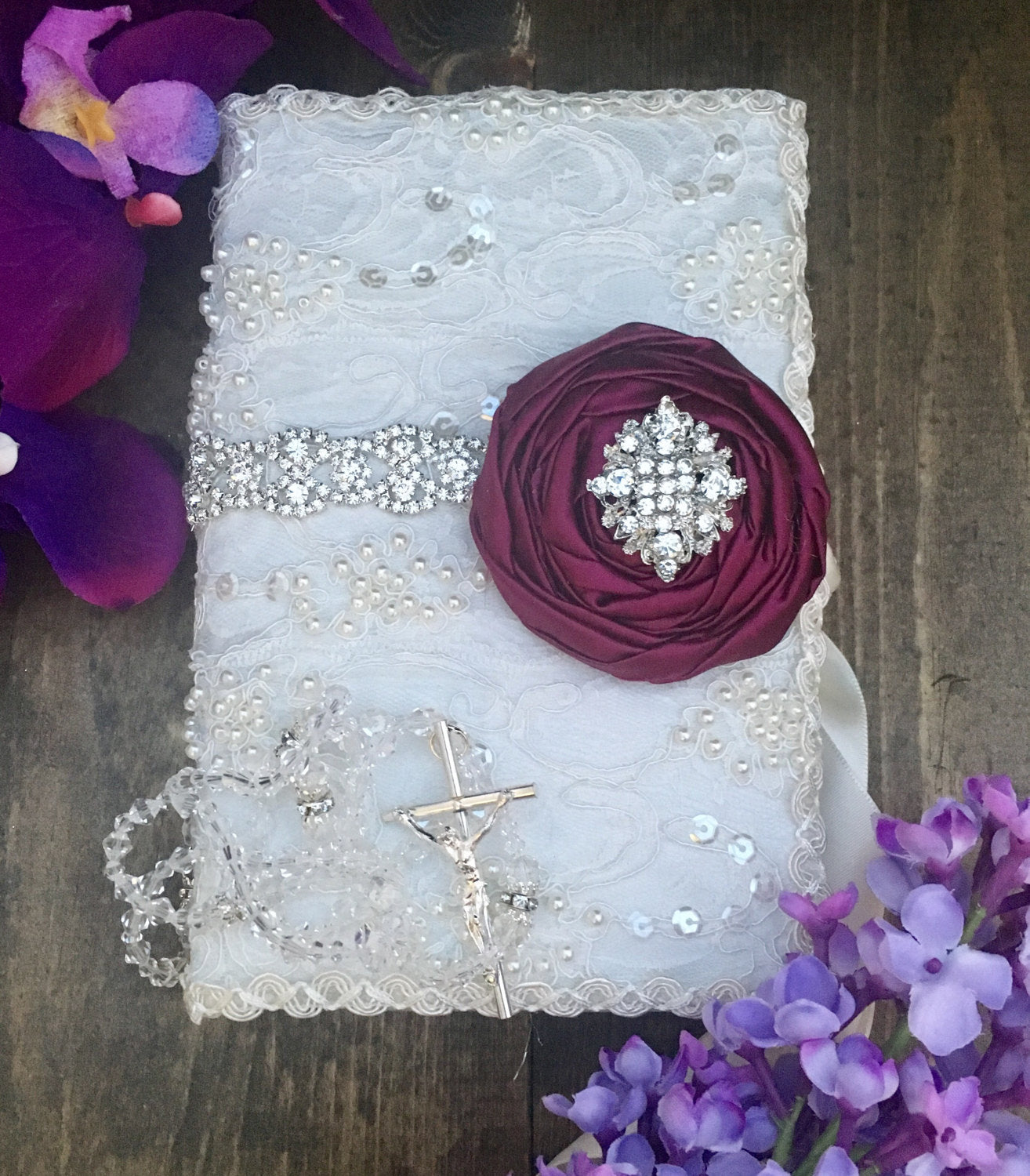 white wedding catholic bible, wedding book, wedding gifts, Lace Wedding bible and Rosary
