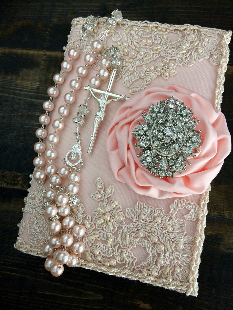 bible blush ivory champagne wedding, communion girl bible, xv bible, L