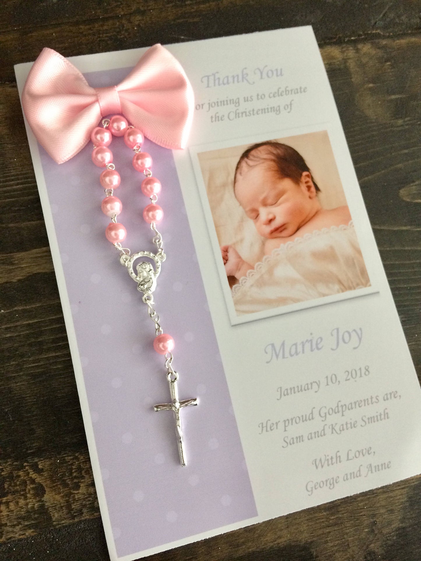 baptism girl invitation, Thank you Favor Cards 20pcs/christening gift/Baptism girl favors, Christening Rosary Favor Cards/ Thank you card