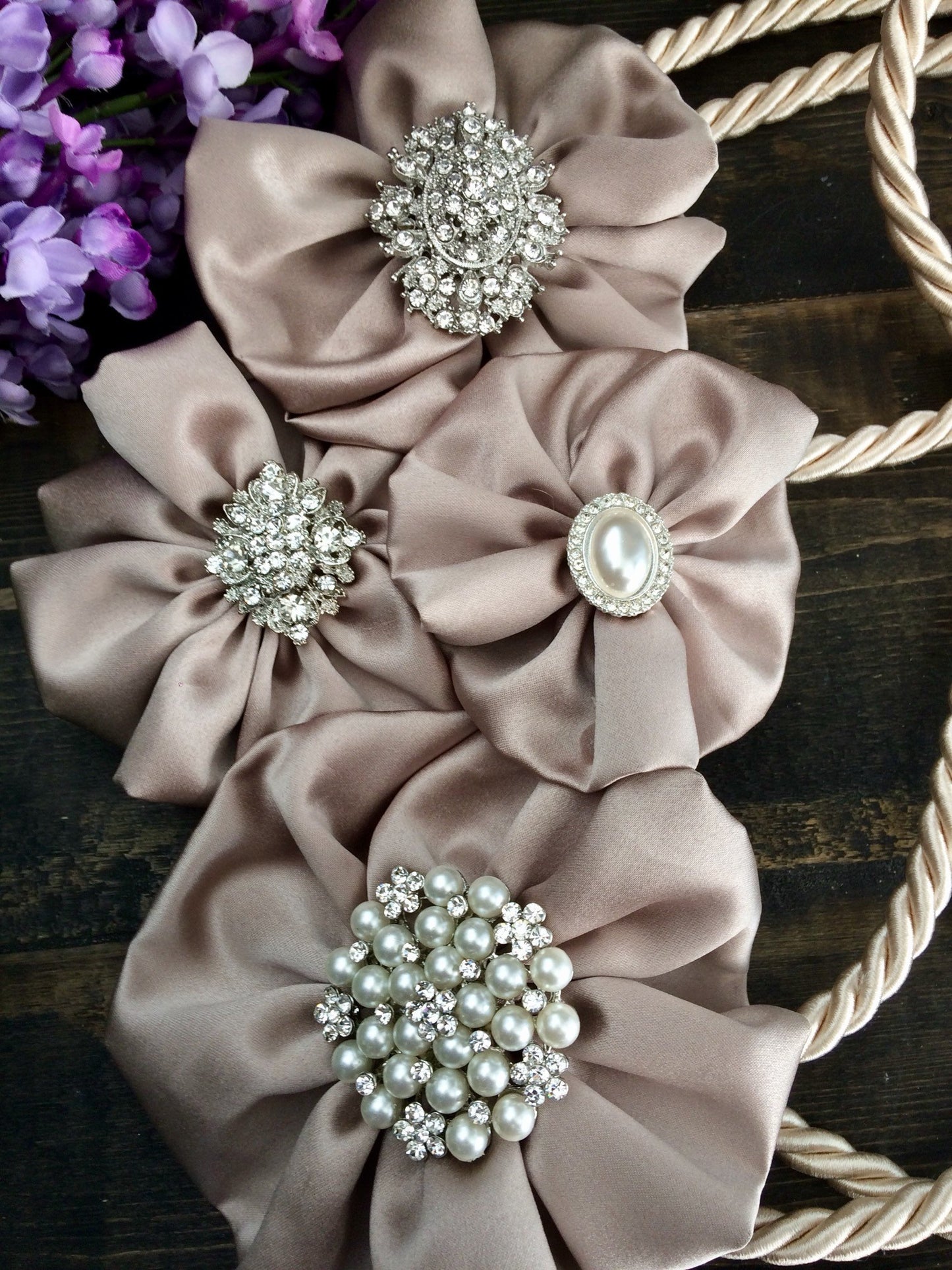 Traditional wedding rope lasso, champagne lasso with silver diamond brooches