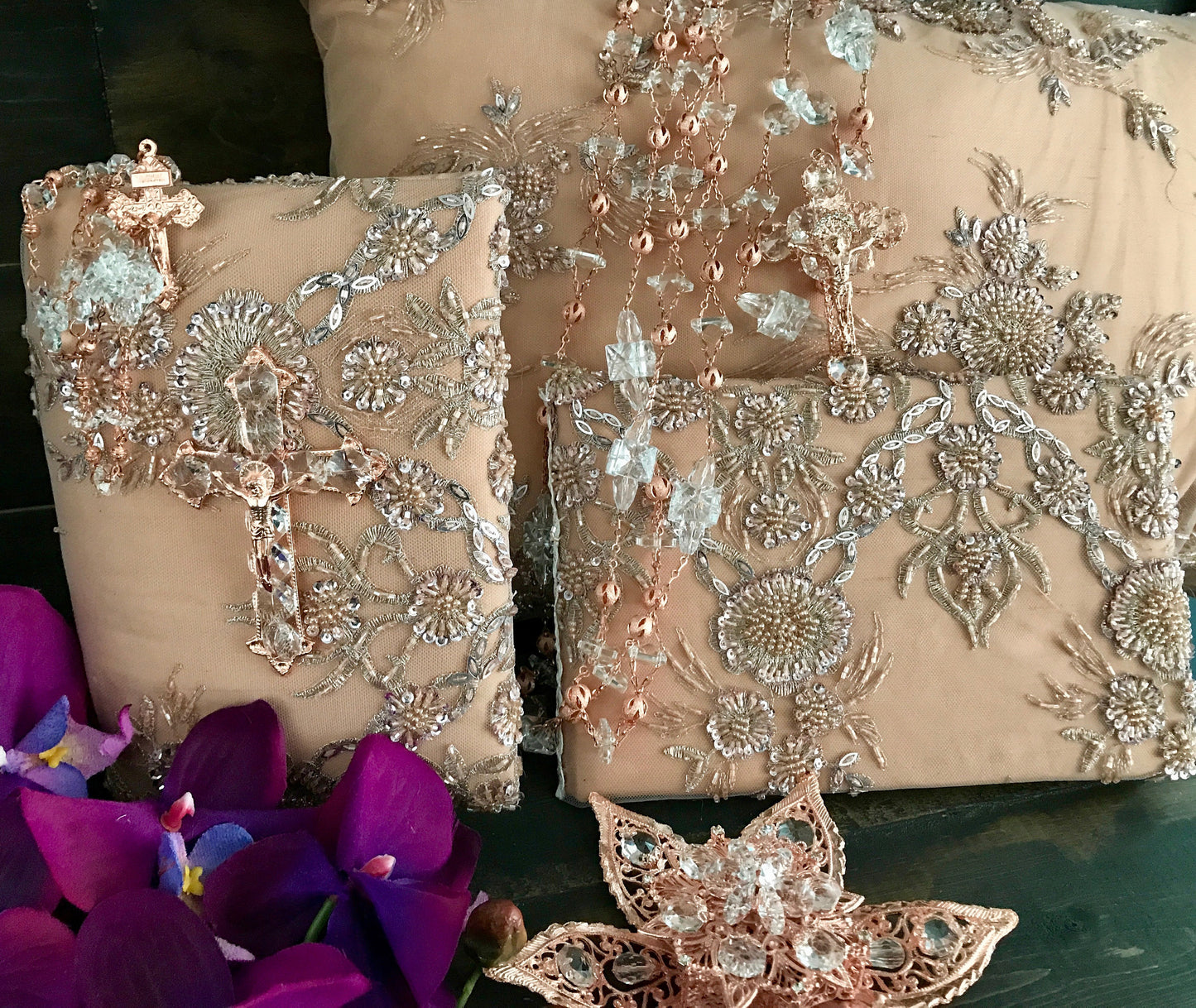 Rose gold Wedding Set, Wedding Rose Gold pillow, Unity Coins, Rose gold lasso, Rose gold bible