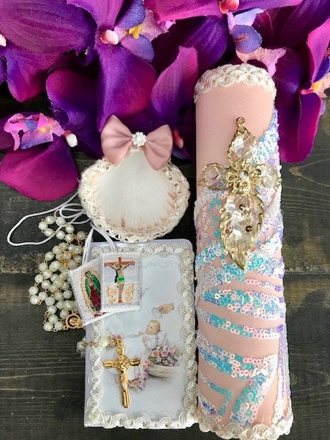 Communion/Baptism Dusty Iridescent lace candle set/Baptism candle/vela para bautizo/sacrament candle/boy candle girl candle, baptism