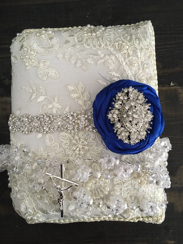 Wedding ceremony/lace ivory bible/burgundy catholic Lace Wedding bible and Rosary