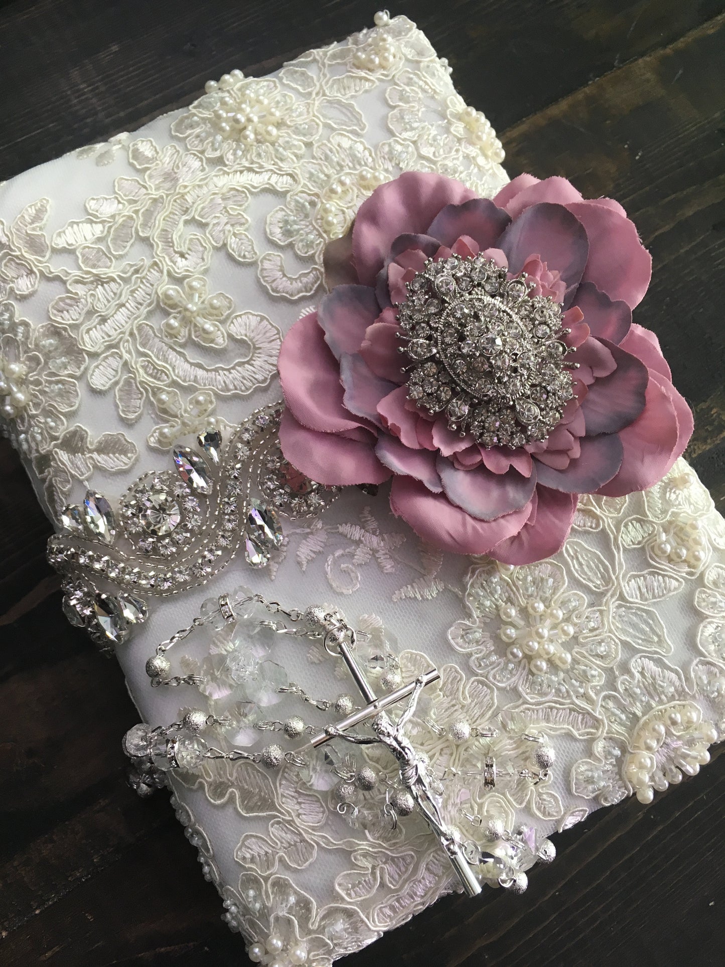 Wedding ceremony/lace ivory bible/Purple catholic Lace Wedding bible and Rosary
