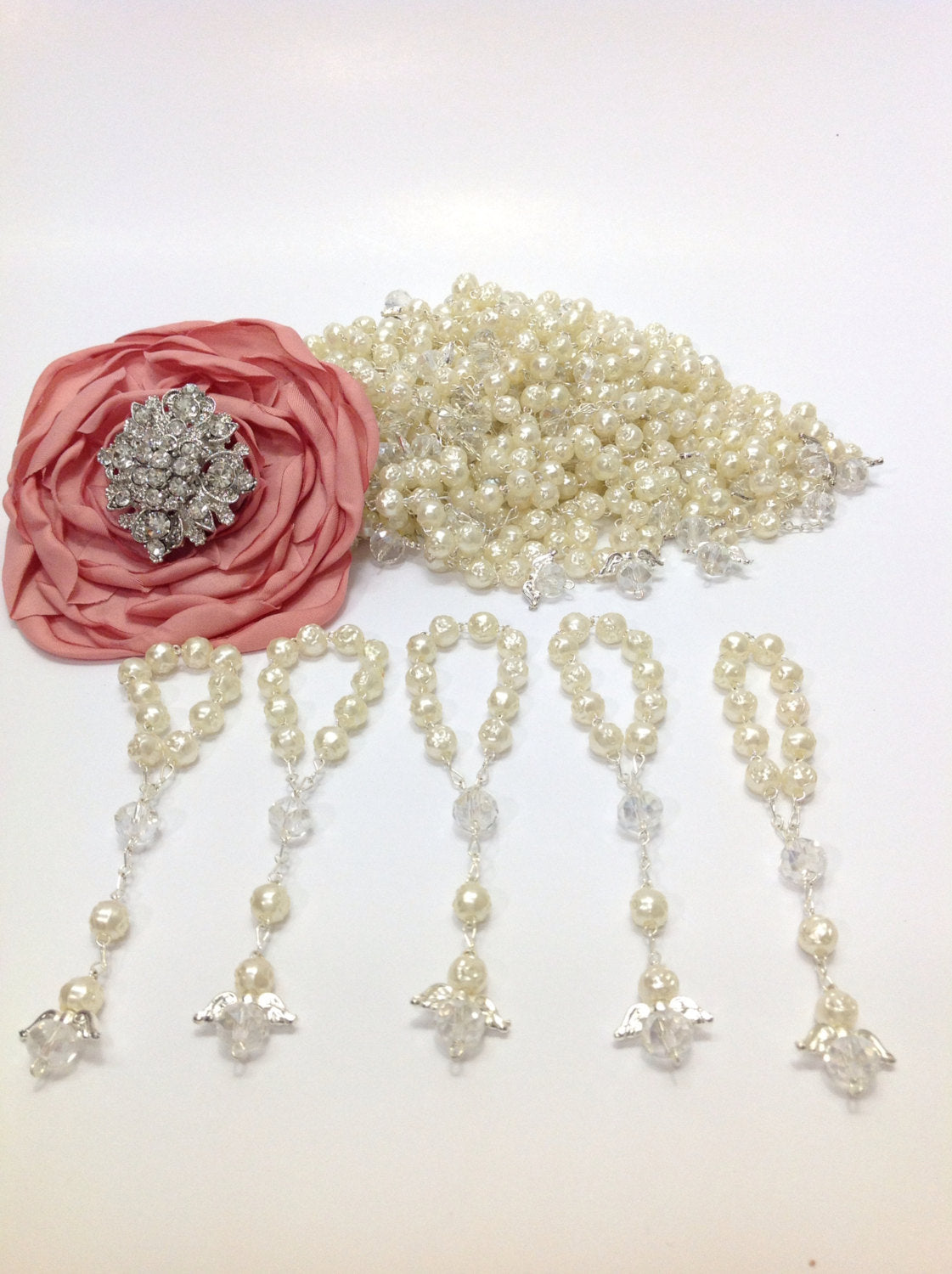 40 pcs Angel Pearl Decade Rosaries/Mini Rosaries/First communion favors Recuerditos Bautizo 40pz/Mini Pearl Rosary Baptism Favors