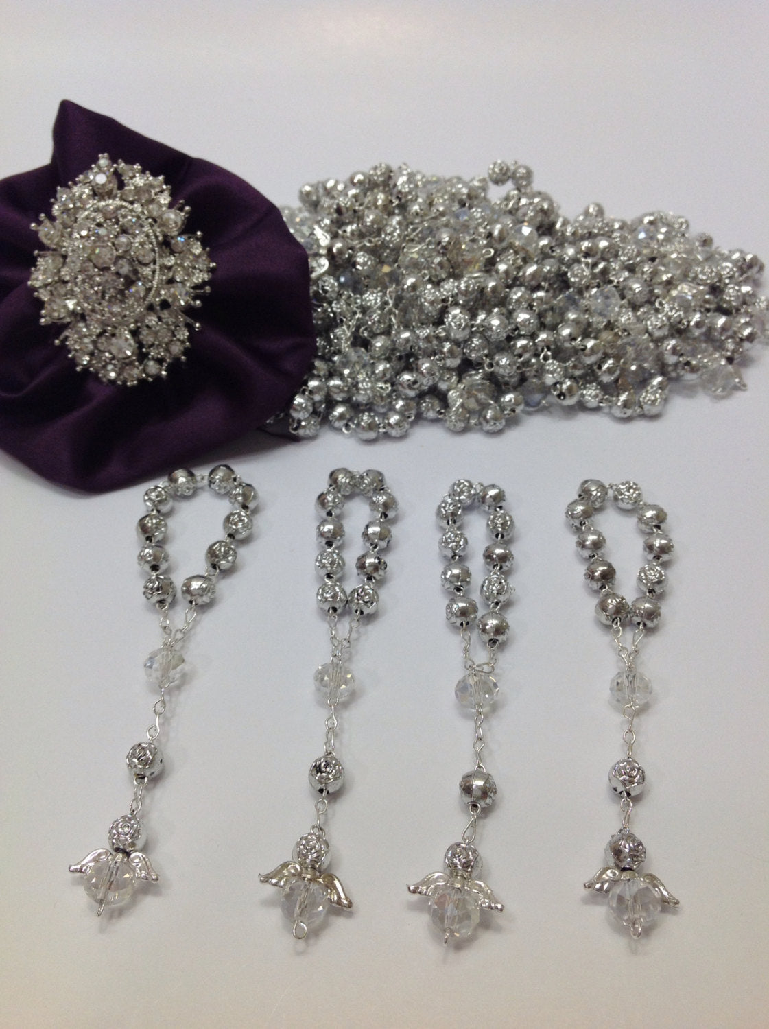 40 pcs Angel rosaries/decade rosaries/mini rosaries/Communion favors Recuerditos Bautizo 40pz/Mini Pearl Rosary Baptism Favors