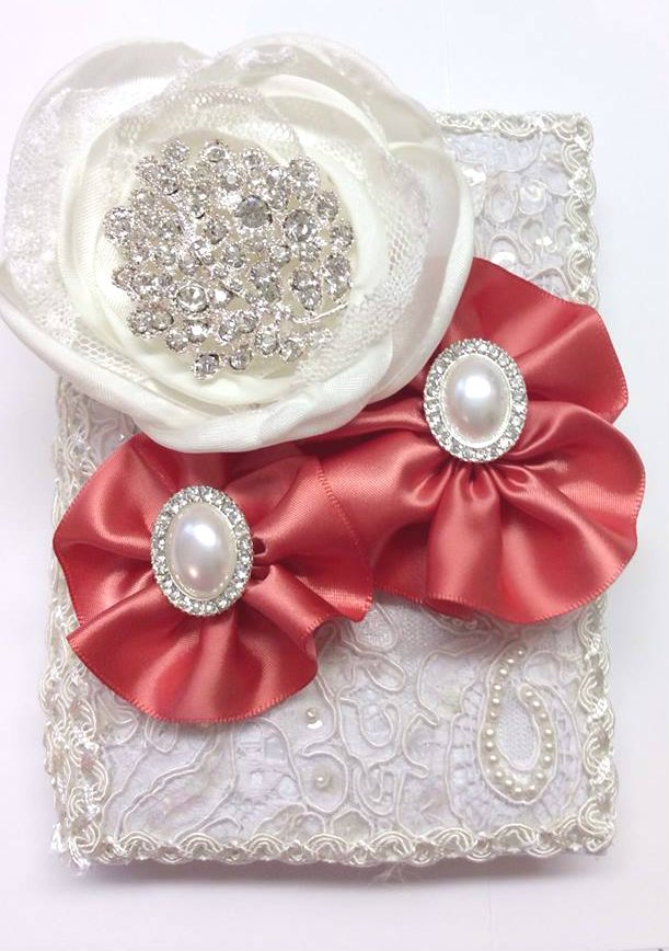 Red Love flowers Lace Wedding bible and Rosary