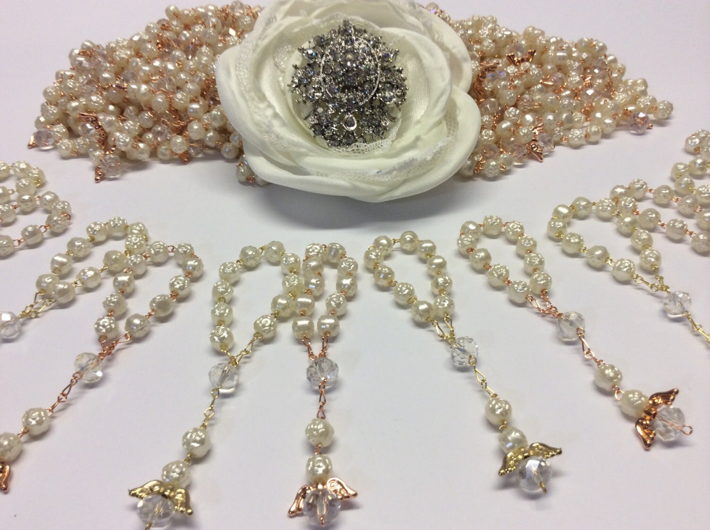 Baptism favor rosary Angel, Pearl Decade 40 pcs Mini Rosaries/baptism favor/Recuerdo de Bautizo/Mini Pearl Rosary Baptism Favors 40 pcs