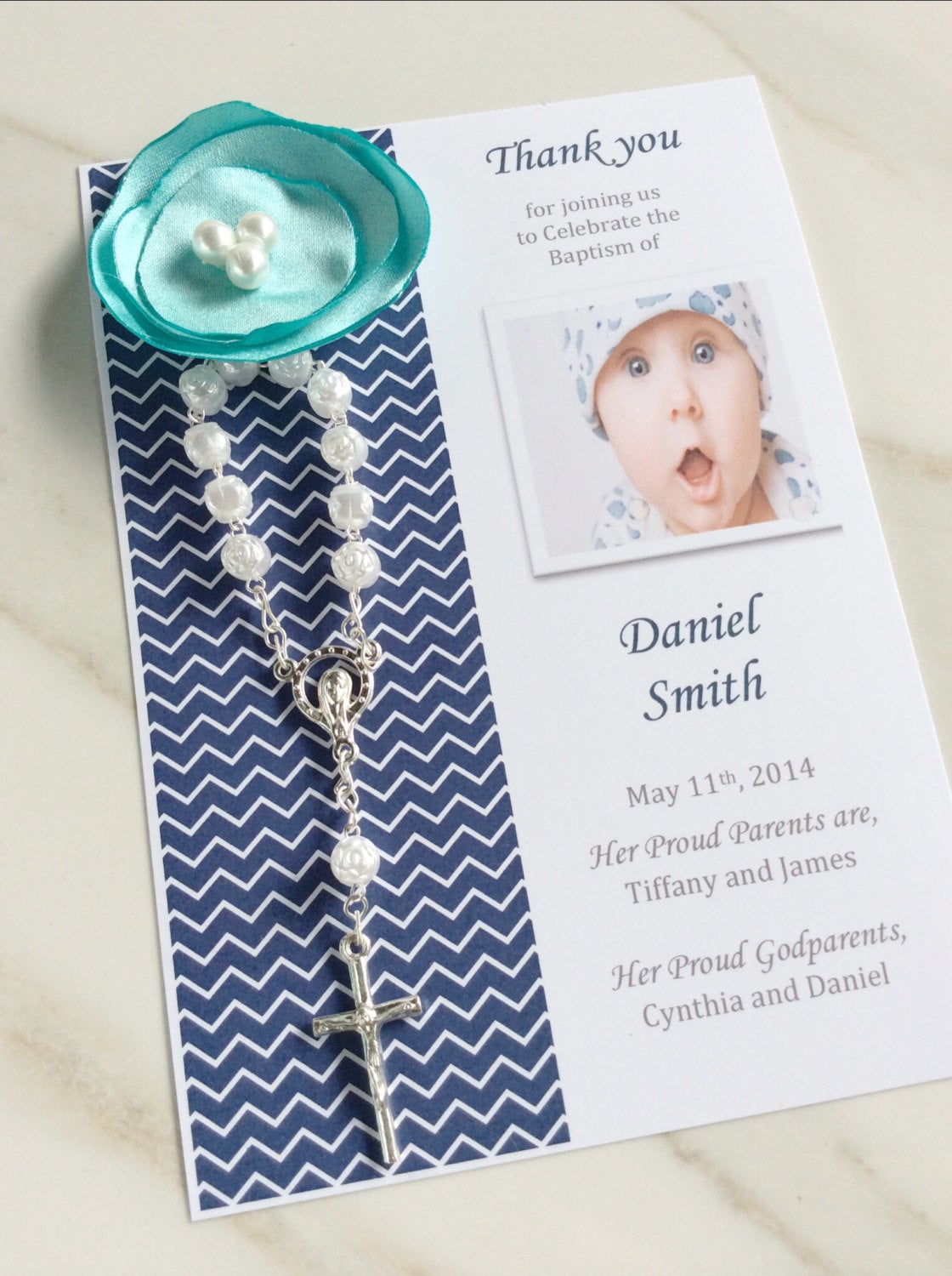 Thank you favor/ 55 pcs Baptism Rosary Favor Cards/55 Christening Rosary Favor Cards/ 55 Thank you Rosary cards