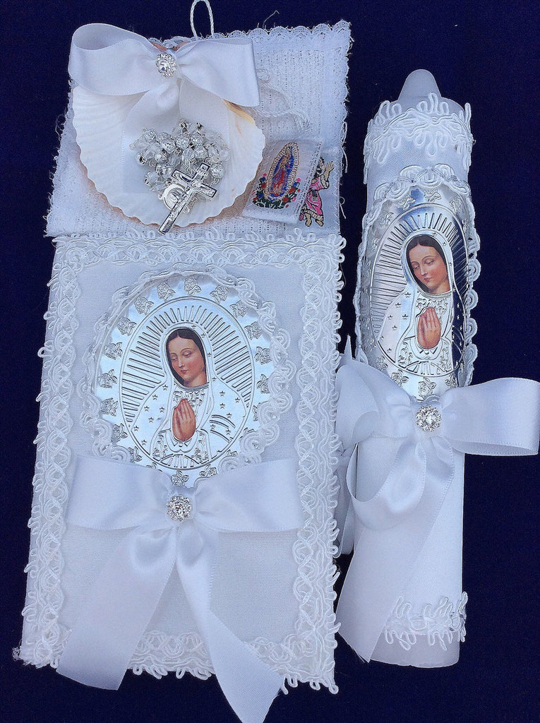 Baptism candle set, Virgen de Guadalupe ava and company