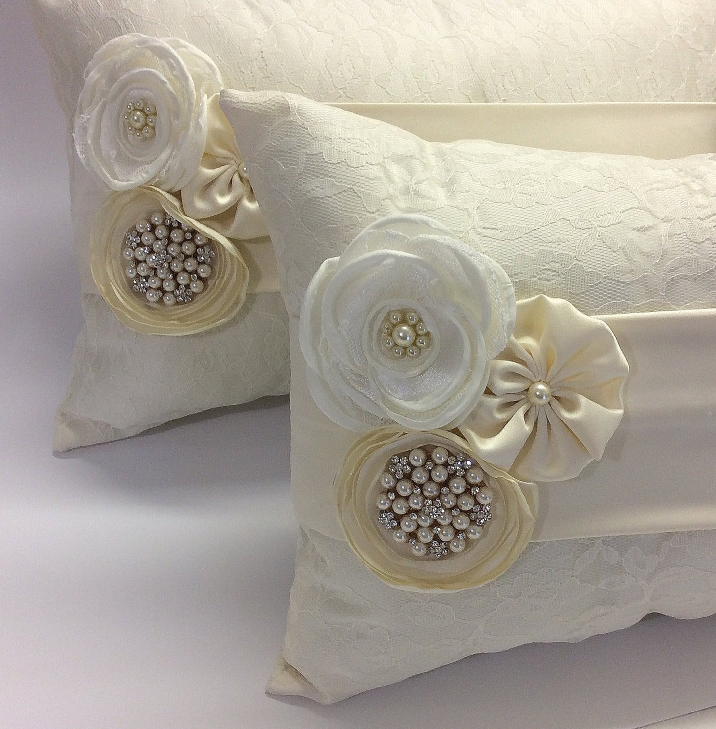 Set of 2 kneeling pillows lace wedding ring pillow//wedding pillow