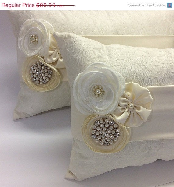Set of 2 kneeling pillows lace wedding ring pillow//wedding pillow