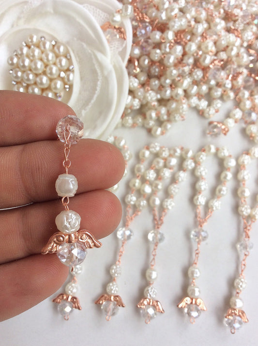 40 Mini rosary, Angel Pearl Decade 40 pcs Mini Rosaries, baptism favor, Recuerdo de Bautizo, Mini Pearl Rosary Baptism Favors 40 pcs