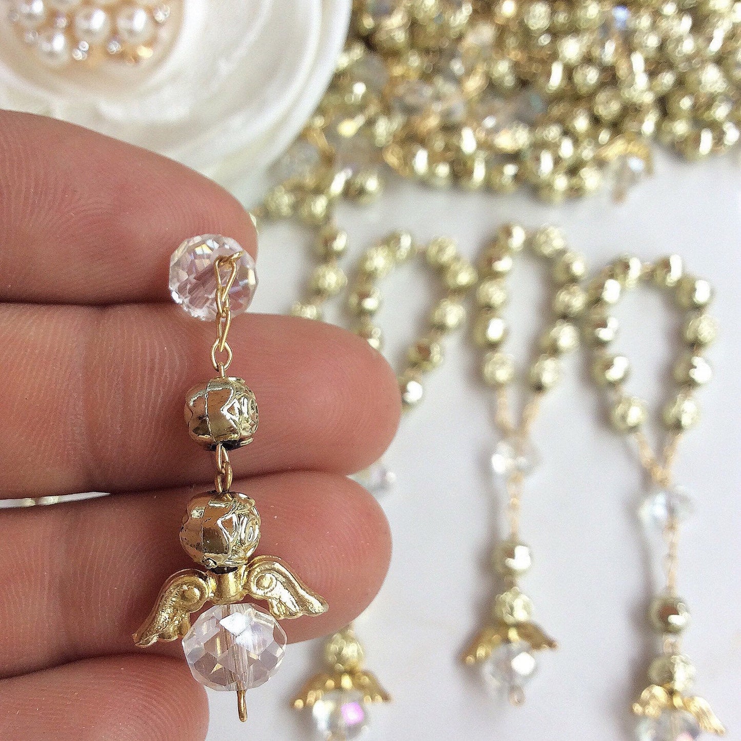 Baptism favor rosary Angel, Pearl Decade 40 pcs Mini Rosaries/baptism favor/Recuerdo de Bautizo/Mini Pearl Rosary Baptism Favors 40 pcs