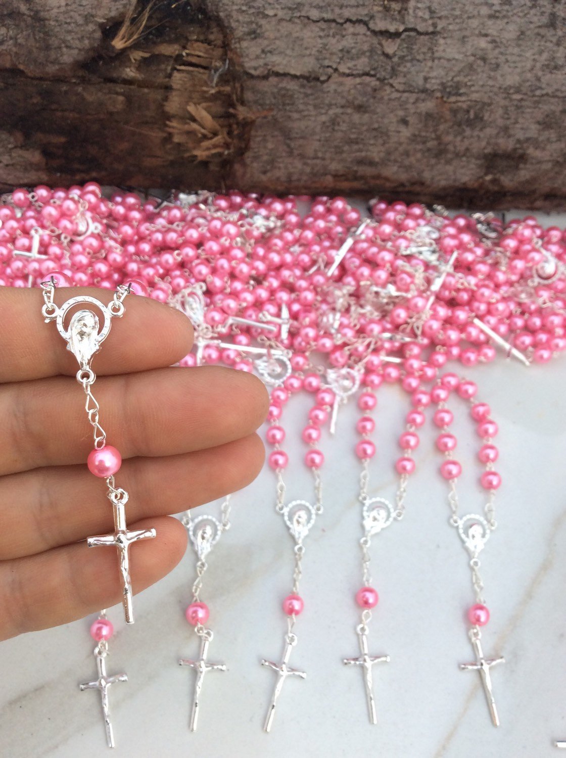 35 pcs Glass pearl Mini Rosaries, Decade Rosaries, First communion favors Recuerditos Bautizo / Mini Rosary Baptism Favors 35 pcs