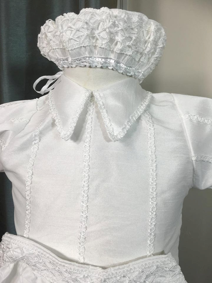 Ben white Baptism outfit for Boy, Four piece Christening set, Blessing outfit, Traje de Bautizo, Ropon del papa para nino, Ajuar Bautismal