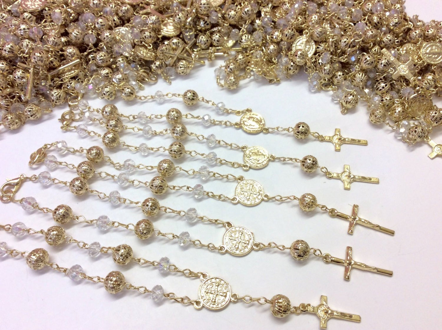 75 pcs st. Benedict Silver clasp rosaries, Bracelet Rosary, Car Mirror, First communion favors, baptism, christening, Recuerditos Bautizo