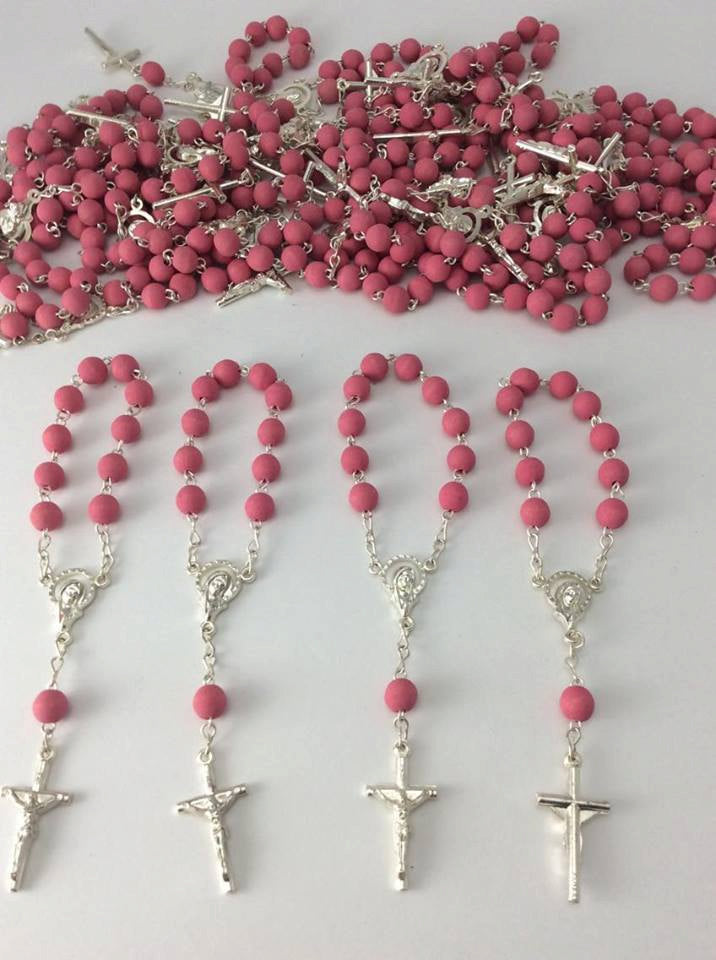 Antique Mini Rosary with Pink Heart Beads