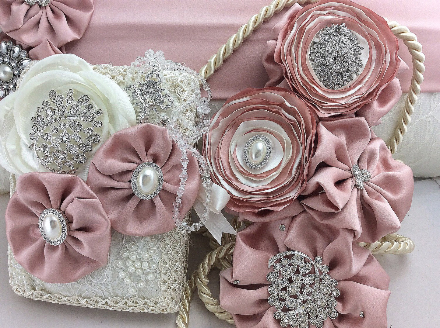 Wedding set, bible, traditional lasso and Set of 2 kneeling pillows lace wedding pillow