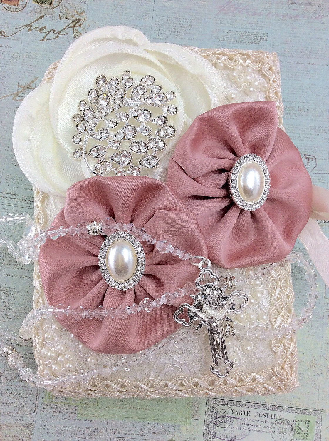 Wedding set, bible, traditional lasso and Set of 2 kneeling pillows lace wedding pillow
