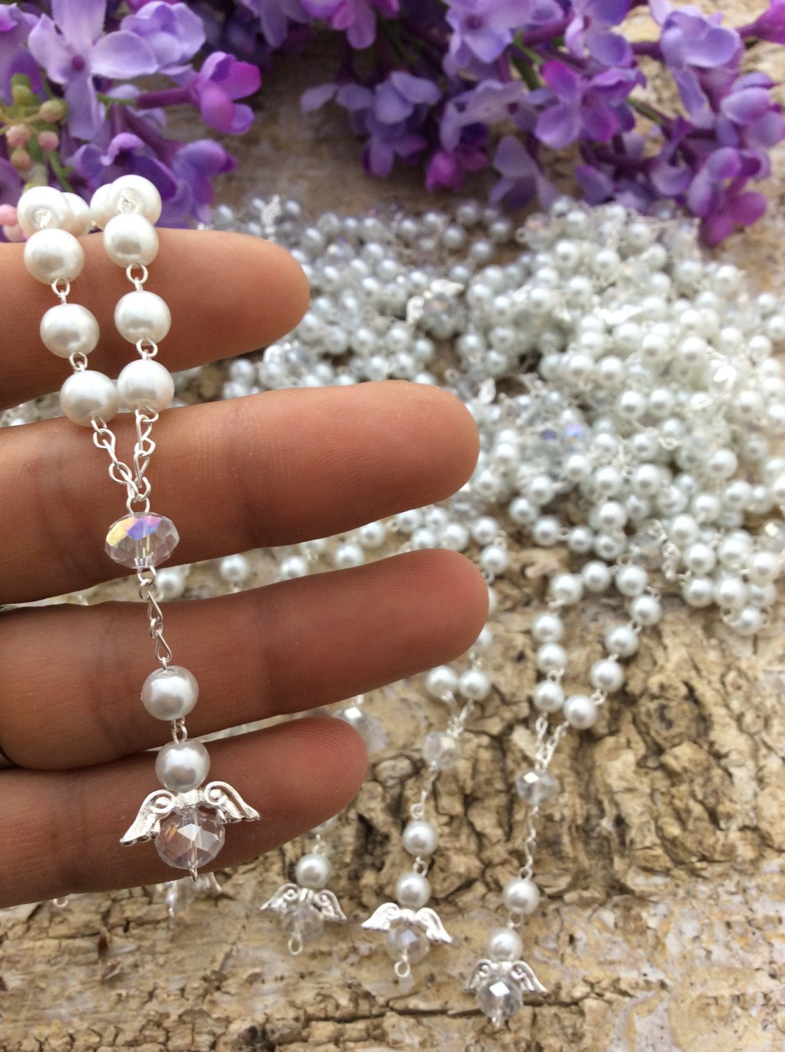 40 pcs Glass Pearl Mini Rosaries, First communion favors Recuerditos Bautizo 40pz/ Mini Pearl Rosary Baptism Favors 40 pcs
