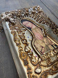 English bible repujado, wedding bible, Quinceañera bible, Biblia de Repujado, embossed metal sheeting bible, Virgen de Guadalupe
