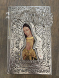 Spanish bible repujado, wedding bible, Quinceañera bible, Biblia de Repujado, embossed metal sheeting bible, Virgen de Guadalupe