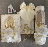 Baptism Virgen de Guadalupe gold candle set, velas de bautizo, velas para communion, communion candles, English candle sets, spanish candle sets (Copy)