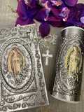 Spanish bible repujado, wedding bible, Quinceañera bible, Biblia de Repujado, embossed metal sheeting bible, Virgen de Guadalupe