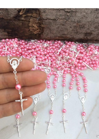 25pcs Pink Silver Mini Rosaries (Smooth bead)