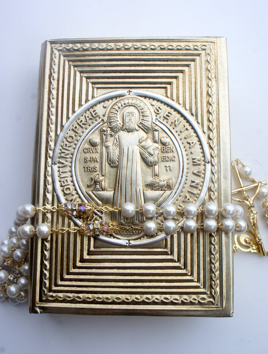 ST.BENEDICT Wedding bible, Baptism Bible, Communion Bible, 3D st. benedict Raised repujado