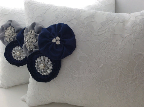 Set of 2 kneeling pillows lace wedding ring pillow//wedding pillow