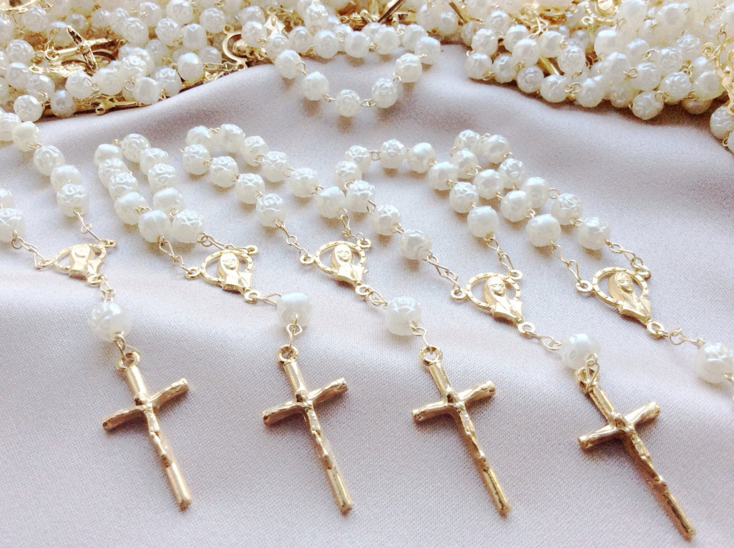 50 pcs Pearl Decade Rosaries/Mini Rosaries/First communion favors Recuerditos Bautizo 50/Mini Pearl Rosary Baptism Favors 50 pcs