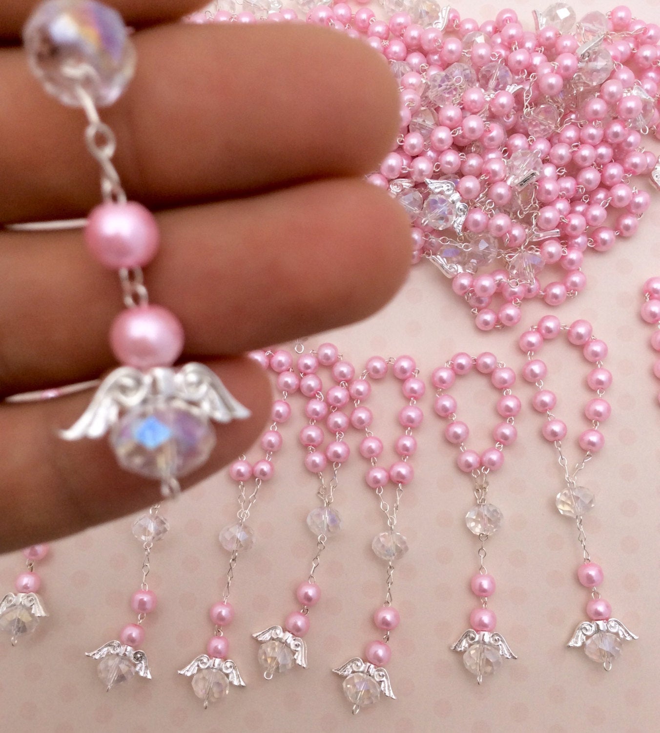 baptism favor, Rosary beads, 60 pcs Angel Pearl First communion favors Recuerditos Bautizo 60pz/ Mini Pearl Rosary Baptism Favors