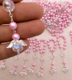 40 pcs Angel rosaries/decade rosaries/mini rosaries/Communion favors Recuerditos Bautizo 40pz/Mini Pearl Rosary Baptism Favors
