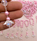 60 pcs Angel Mini Rosaries/Decade Rosaries/Pearl First communion favors Recuerditos Bautizo 60pz/Mini Pearl Rosary Baptism Favors