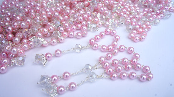 40 pcs Angel Pearl Decade Rosaries, Mini Rosaries, First communion favors Recuerditos Bautizo 40pz/ Mini Pearl Rosary Ba