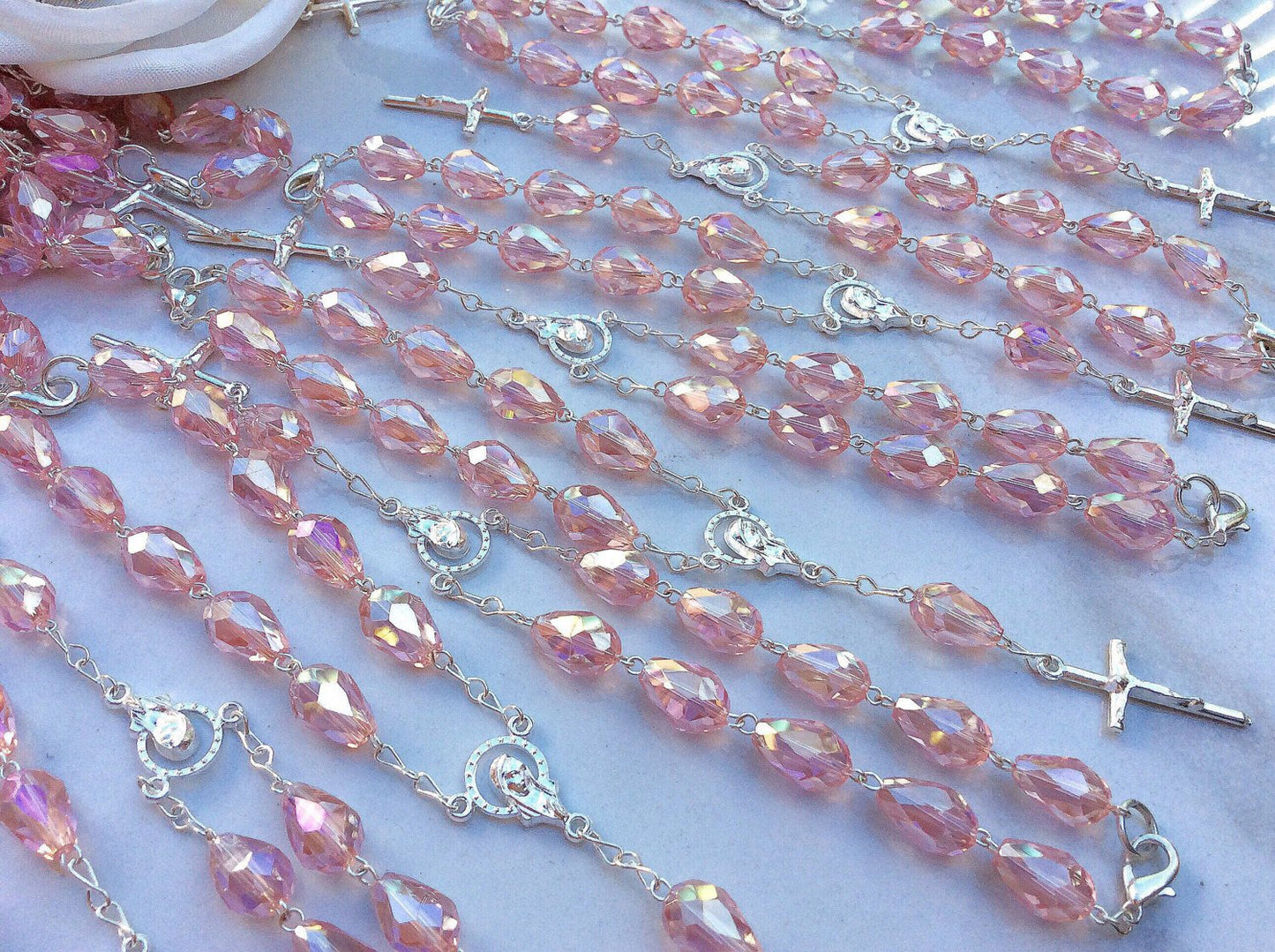 70 pcs Teardrop Crystal favors, First Communion, Wedding Favors, Recuerditos Bautizo 70 Bracelets, Car mirror beads