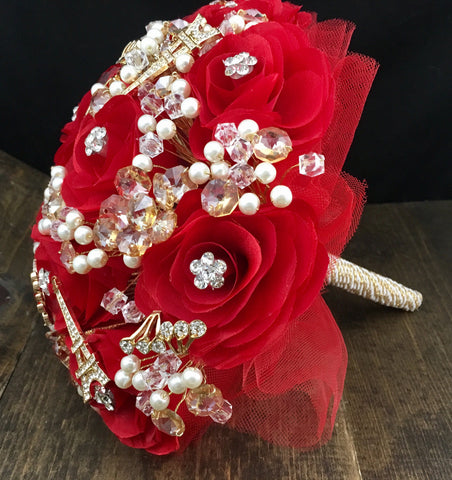 Red and Gold Quinceanera Flower Bouquet