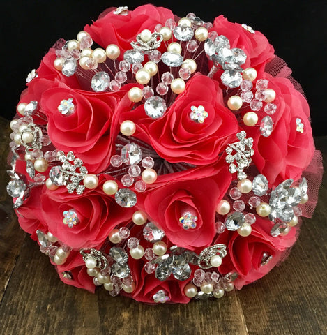 Coral Wedding bouquet brooch, Quinceanera Bouquet, XV Anos, brooch bouquet wedding, brooch bouquet, coral wedding