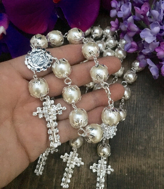 40 pcs car rearmirror favor First communion favors Recuerditos Bautizo 40pz/ Car Gold Rosary Baptism Favors