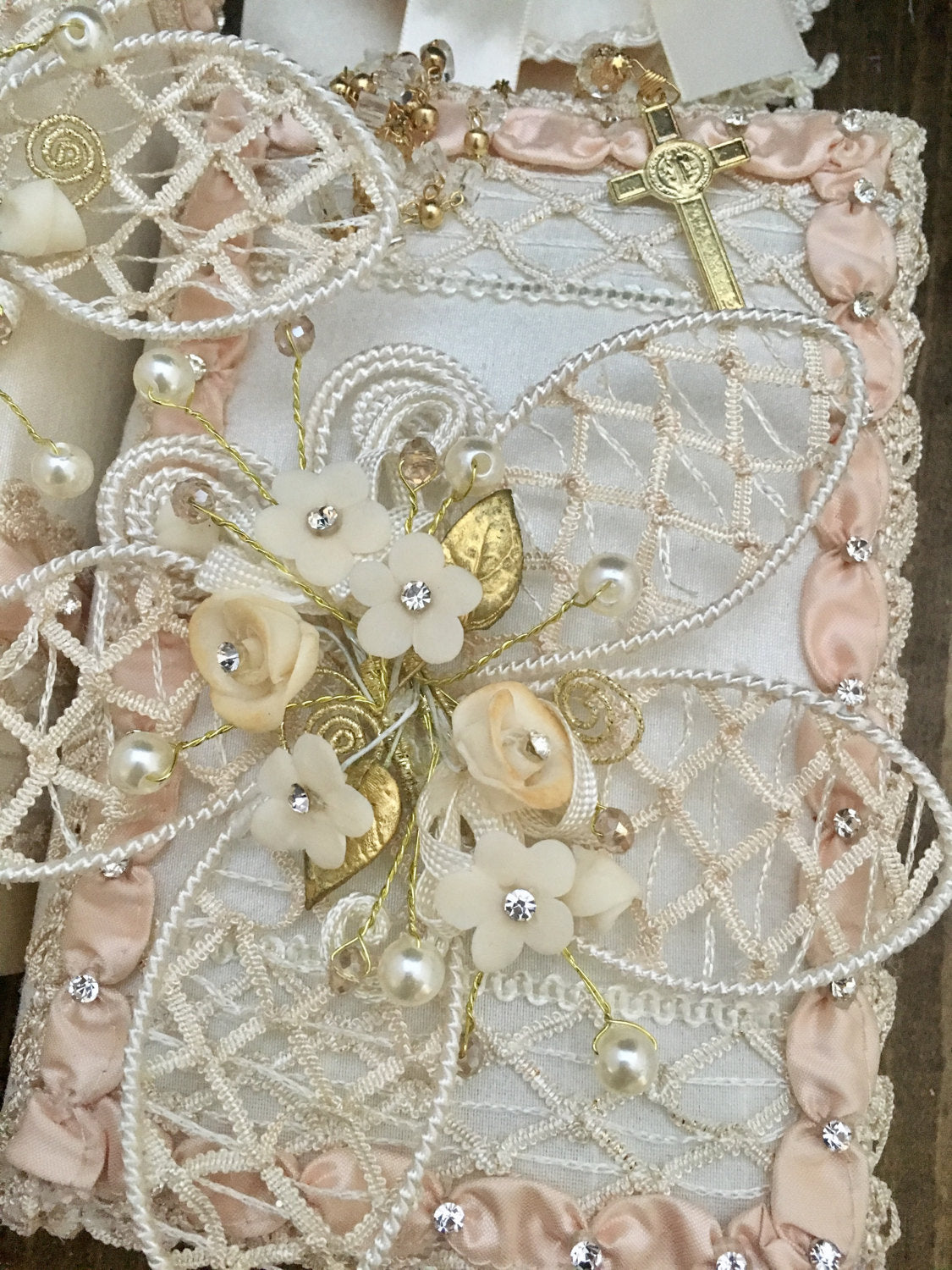 Ivory blush butterfly Baptism candle set, butterfly design christening candle