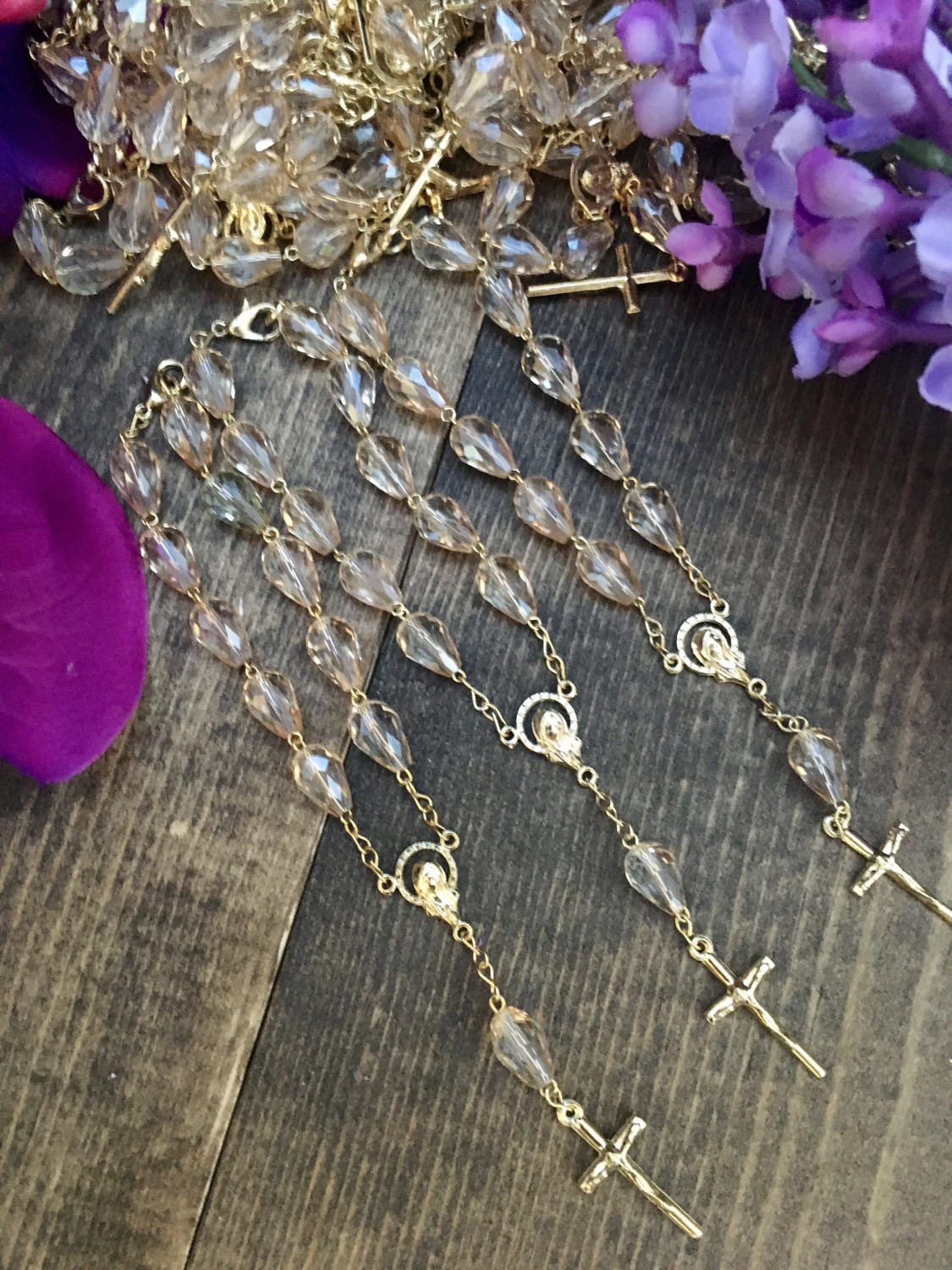 50 pcs Teardrop Crystal favors, First Communion, Wedding Favors, Recuerditos Bautizo 50 Bracelets, Car mirror beads