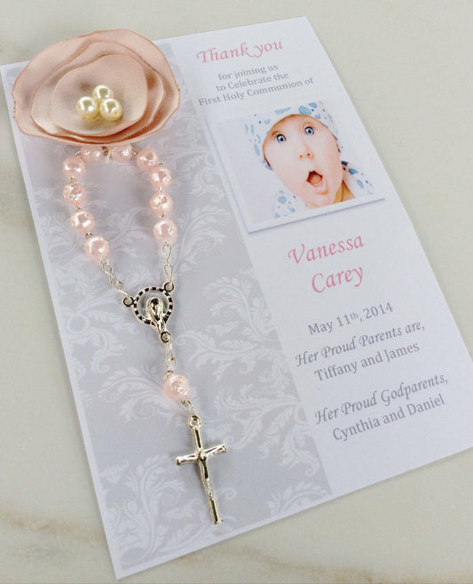 Thank you favor/ 25 pcs Baptism Rosary Favor Cards/Christening Rosary Favor Cards/ Thank you Rosary cards crystal rosary