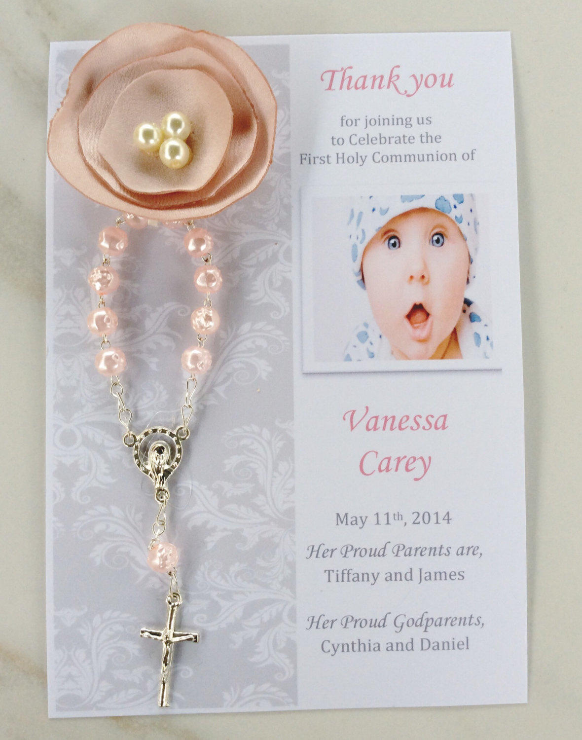 Thank you favor/ 25 pcs Baptism Rosary Favor Cards/Christening Rosary Favor Cards/ Thank you Rosary cards crystal rosary