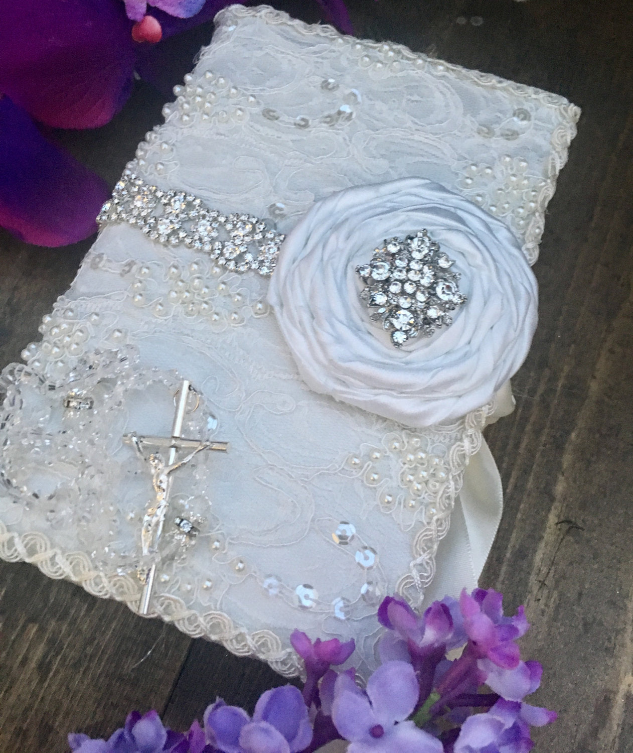 white wedding catholic bible, wedding book, wedding gifts, Lace Wedding bible and Rosary
