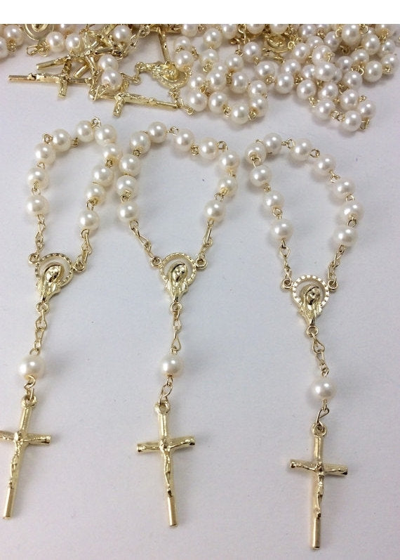 70 pcs Glass Pearl bead Rosaries/mini rosaries/First communion favors Recuerditos Bautizo/ Mini Rosary Baptism Favors 70 pcs