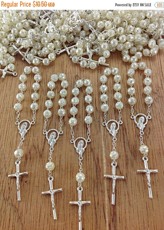 baptism favor 12pcs rosaries, mini rosaries, decade rosaries, First communion favors, Recuerditos Bautizo, Mini Pearl Rosary Baptism Favors